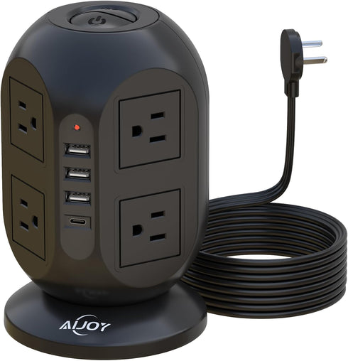 AiJoy Surge Protector Power Strip Tower with 8 Outlets 4 USB Ports(1 USB-C),
