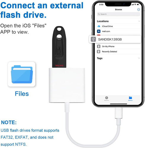 Lightning to USB3 Camera Adapter with Charging Port, Lightning Female USB OTG Cable Adapter for iPhone, iPad Models