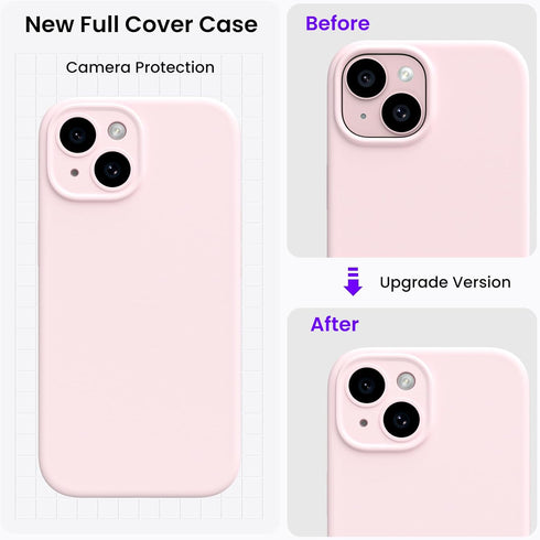 ORNARTO iPhone 15 Case - Pink Shockproof Waterproof Liquid Silicone with Screen Protectors, Full Cover for 6.1 inch.