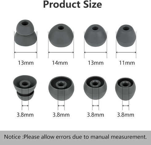 Silicone Replacement Earbud Tips Compatible with Powerbeats Pro, 4 Pairs Dark Gray Rubber Tips for Headphones