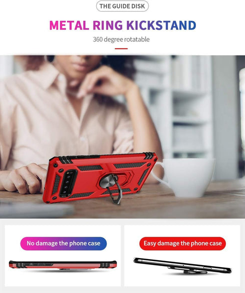 Military Grade Drop Impact Case for Samsung Galaxy S10 5G, 360 Metal Rotating Ring Kickstand