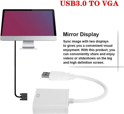 BONKZEBU 3.0 1080P USB to VGA Converter Cable HD Video Adapter External Video Card for PC Laptop Desktop Monitor