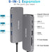 MOKiN 9 in 1 USB C Hub Adapter for MacBook Pro/Air, USB C to HDMI, RJ45 Ethernet, 100W PD Charging, USB C to SD/TF