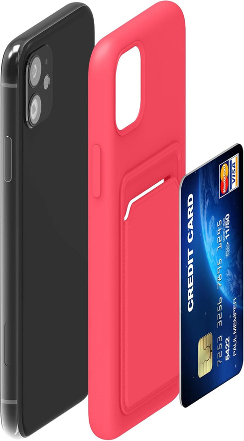 kwmobile Case for Apple iPhone 11 - TPU Phone Cover with Credit Card Holder - Neon Pink