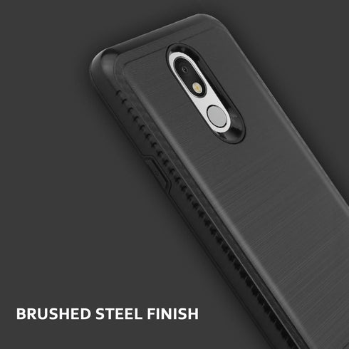 TJS Phone Case Compatible with LG Stylo 5, Hybrid Shockproof Metallic Brush Finish Hard Inner Layer (Black)