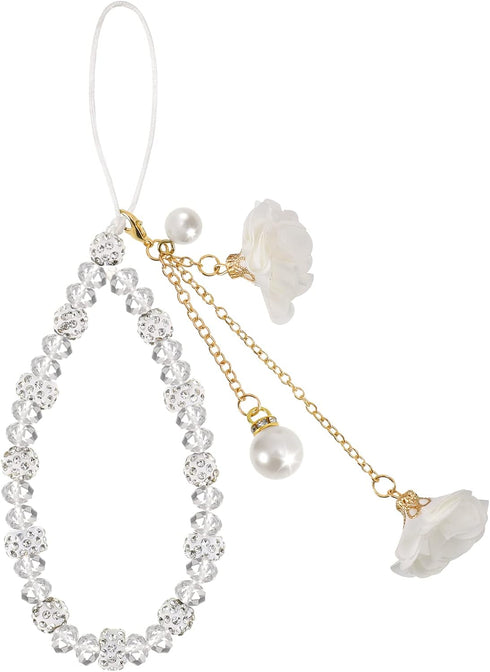 Phone Charm String - Cute Keychains Beaded Phone Strap Cell Phone Charms with Kawaii Creative Crystal Flower Pendant