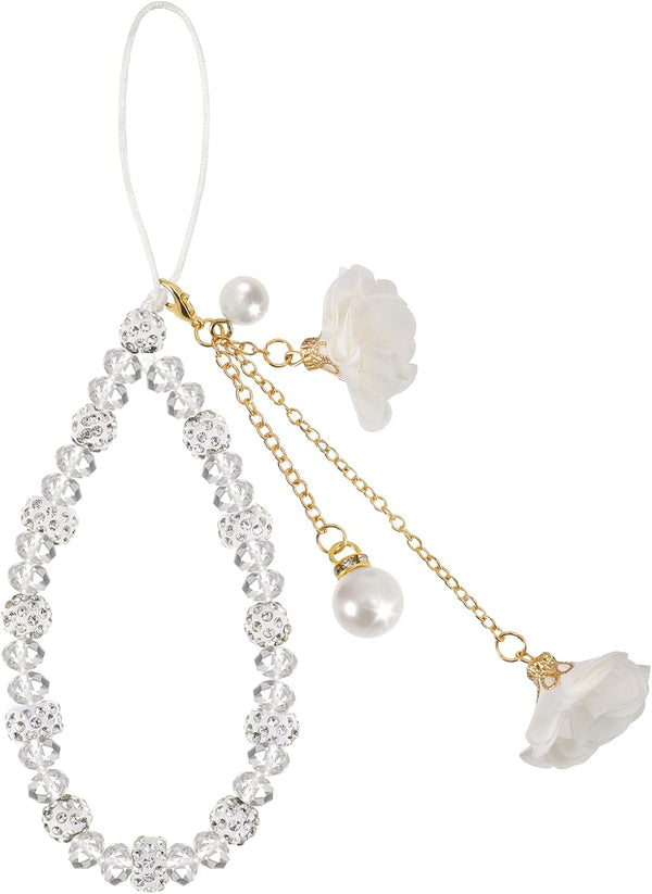 Phone Charm String - Cute Keychains Beaded Phone Strap Cell Phone Charms with Kawaii Creative Crystal Flower Pendant