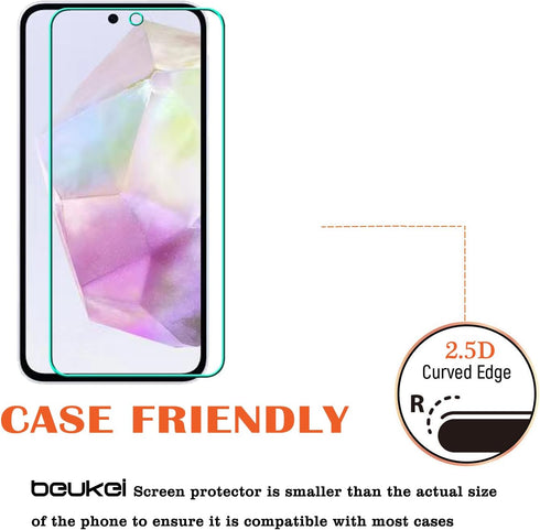 beukei (3 Pack) Tempered Glass Screen Protector for Samsung Galaxy A35 5G, Touch Sensitive, Case Friendly, 9H Hardness