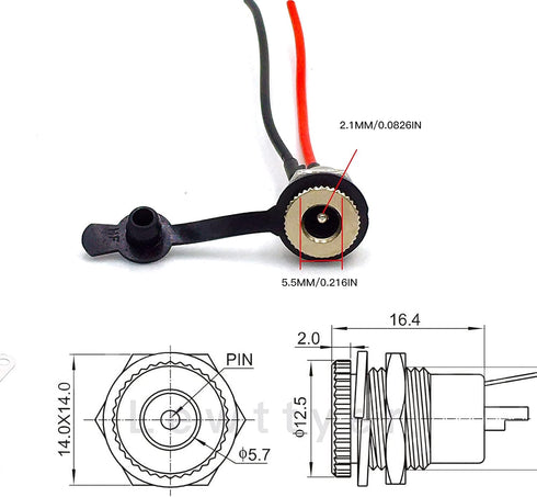 8Pack Female DC Threaded Barrel Jack Panel Adapter 5.5mm x 2.1mm Connector with Dustproof Plug for MP3