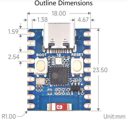 ESP32-C3 Mini Development Board, Based on ESP32-C3FN4 Single-Core Processor, Support 2.4GHz Wi-Fi & Bluetooth 5