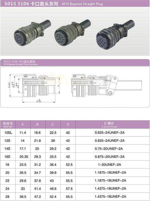 MS3106A18-19 MS3102A18-19 Male and Female 10 Pin Connectors Bayonet Series