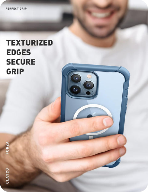 Clayco Magnetic Case for iPhone 13 Pro, Built-in Screen Protector, Dual Layer Rugged Cover (Forza, Azure)