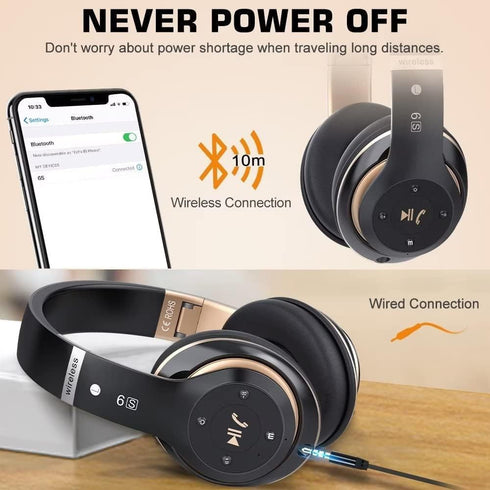6S Wireless Bluetooth Headphones Over Ear, Hi-Fi Stereo Foldable Headsets with Built-in Mic, Volume Control, FM