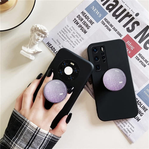 Clear Crystal Collapsible Expanding Mobile Phone Grip Stand Holder for Smartphones and Tablets (Purple Glitter)