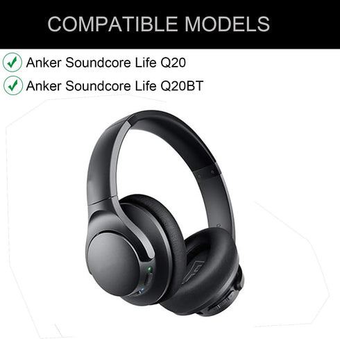 Replacement Ear Pads for Anker Soundcore Life Q20/Q20BT/Q20+ Headphones, Soft Memory Foam and Protein Leather (Black)