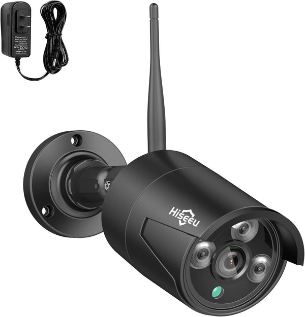 Hiseeu 5MP Black Camera Add on, Waterproof Outdoor Indoor 3.6mm Lens IP Day & Night Vision with DC 12V Power Adapter