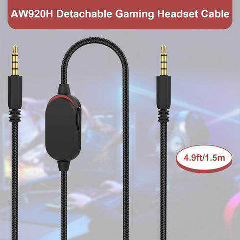 AW920H Gaming Headset Cable, Audio Aux Cable with Inline Mute Switch & Volume Controller for Alienware Headsets, 5.5ft
