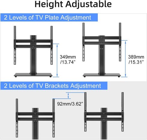 suptek Universal Swivel Table Top TV Stand for 26-55 inch LED OLED Flat Curved Screens, Height Adjustable with Glass