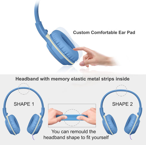 SIMOLIO Kids Headphones Wired for School, 85dB 94dB 104dB Volume Limited, Foldable & Adjustable, Stereo Over Ear