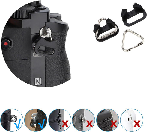 (2 Camera Strap Hook Triangle Split Ring Compatible with Sony Fuji DSLR Mirrorless Camera W/Round Eyelet Pair)