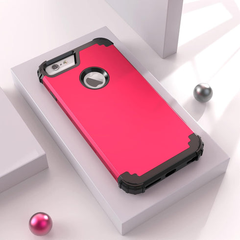 IDweel Case for iPhone 6S Plus with Tempered Glass Screen Protector, 3 in 1 Shockproof Hybrid Cover, Rose Red