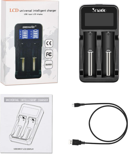 Snado Intelligent Charger - LCD Display Universal Smart Charger for Li-ion, Ni-MH/Ni-Cd Batteries (2 Slots)