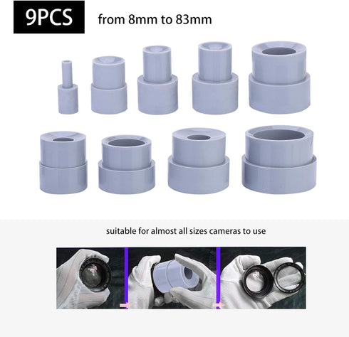Lens Remove Ring, 9pcs Camera DSLR Lens Repair Tool Ring for 8-83mm Lenses Removal Rubber Accessory