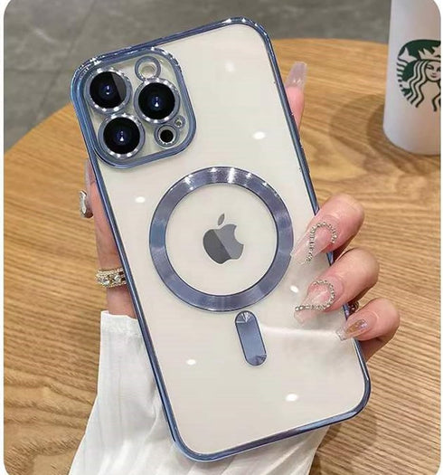 iPhone 14 Pro Clear Case - Slim Shockproof MagSafe Compatible with Built-in Camera Lens Protector - Blue 6.1"