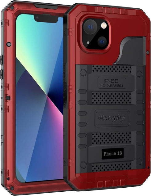 Beasyjoy Metal Phone Case for iPhone 13 Waterproof, Built-in Screen Protector, Heavy Duty Full Body Protective Military
