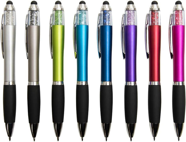 Stylus Pens for Touch Screens, Black Medium Point Ballpoint Pens with Crystals for Women and Kids (8count+3 refills)
