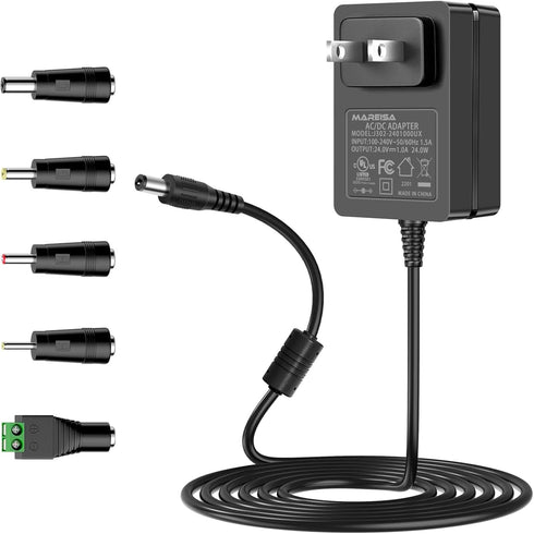 24V 1A Power Supply AC Adapter, DC Power Cord for LED Strip Light, CCTV Camera, Bluetooth Speaker, Nail Lamp