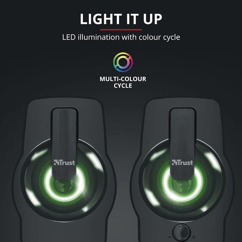 Trust 2.0 12 Gemi RGB LED PC Speakers for Computer and Laptop, W, USB Powered, Illuminated - Black