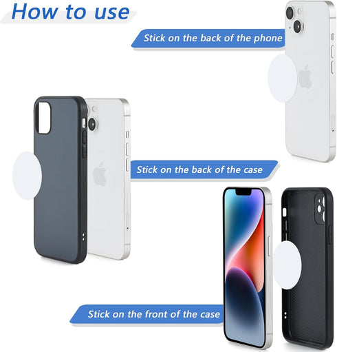 Phone Magnets for Back of Phone, Universal Metal Plates, 2 Rectangular & 2 Round with Adhesive, Car Phone Magnets White