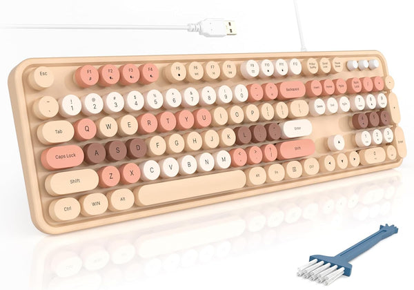 MOFII Wired Keyboard - Full Size USB Plug & Play, Colorful Retro Round