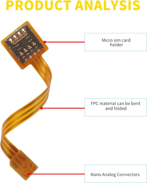 PinQiongZhe 3.9in/10cm2pcs Nano SIM to Micro SIM Card Extension Cable Cell Phone Card Slot Cable Adapter FPC Test Board