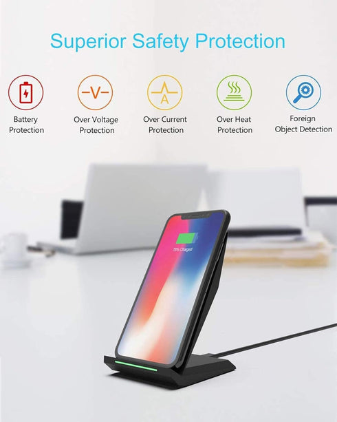 NANAMI Fast Wireless Charger with USB Phone Charger, Qi Certified Charging Stand with QC3.0 Adapter for iPhone 15/14/13