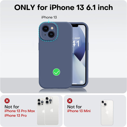 Vooii iPhone 13 Case - Navy Blue, Liquid Silicone, Shockproof, Camera Protection, Soft Anti-Scratch Microfiber Lining,