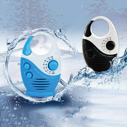 Portable Waterproof Shower Radio, 3V 0.5W Adjustable Volume AM FM Button Speaker with Top Handle (Black)