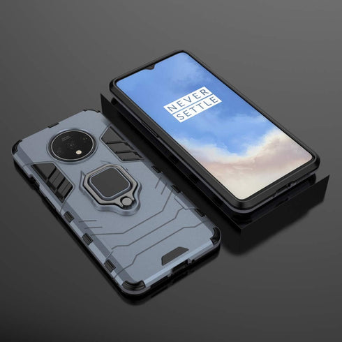 LuluMain Metal Ring Grip Kickstand Case for OnePlus 7T, Shockproof Hard Bumper, Dual Layer Rugged Cover, Navy Blue