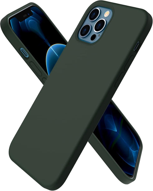 ORNARTO iPhone 12 Case, iPhone 12 Pro Case, Slim Liquid Silicone Soft Gel Rubber Cover, 6.1 inch-Cyprus Green