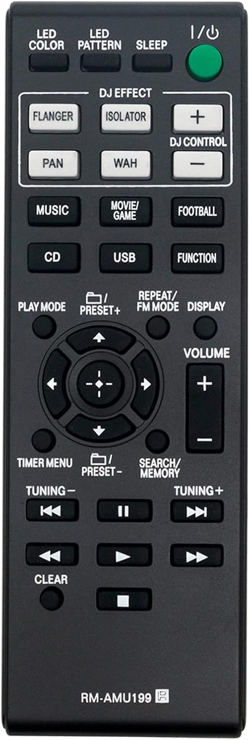 RM-AMU199 Replacement Remote Control - Fits Sony Audio Music System Models LBT-GPX55, SHAKE-33, SHAKE-55, and More