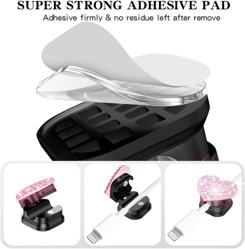 Mifoneix 4 Pack) Bling Cord Organizer Holder,Heart Shape Magnetic Cable Clips with Strong AdhesiveDesk Cable Holder