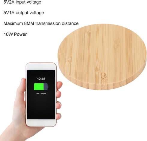Wireless Charger Pad Bamboo Wood Cell Phone Wireless Chargers 10W Power Fast Charging Station with Charging Cable for Home Office, for S8, for S8 Plus, for S7, for S7 Edge, for S6, etc