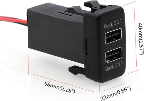 QC3.0 Dual USB Power Socket, Quick Charge Car Charger USB Adapter for Smart Phone PDA Android GPS Use for Toyota VIGO