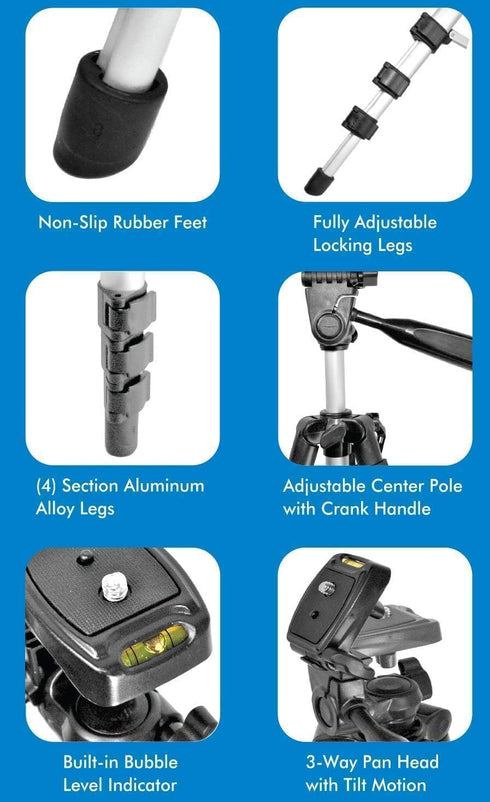 Acuvar 50 Inch 3-Way Lightweight Camera Tripod with Pan & Tilt Head Aluminum DSLR Tripod Stand with Quick Release Plate