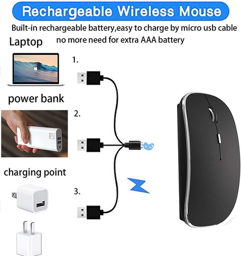 Rechargeable Bluetooth Mouse, Black, 450mAh Battery, 3 DPI Levels, Skin-Friendly