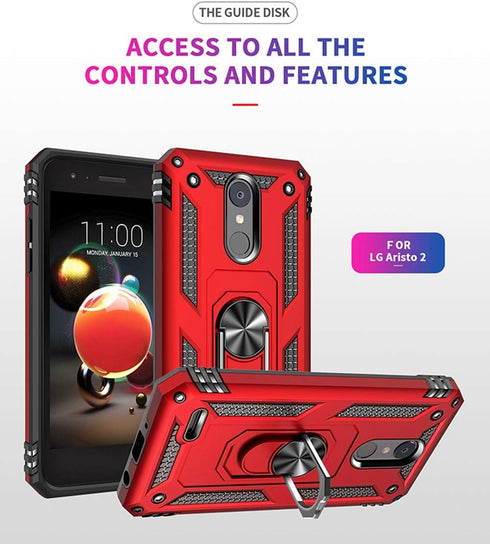 Cellular Phone Case for LG Aristo 2, 3 - Military Grade Shockproof Protective Case with 360 Metal Rotating Ring