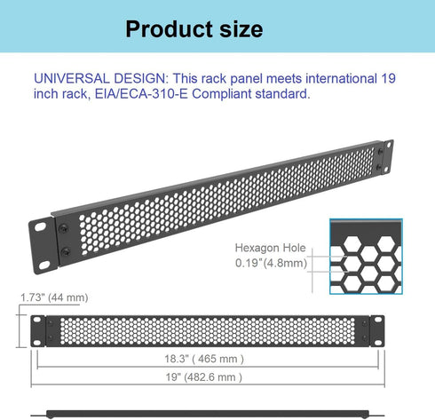 Jingchengmei 1U Hinged Perforated Blank Panel - Black Steel Rack Mount Spacer Panel for 19-Inch Network Cabinet