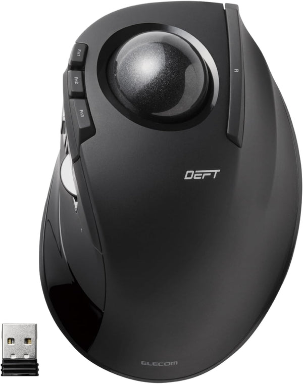 ELECOM DEFT Trackball Mouse - 2.4GHz Wireless, Finger Control, 8-Button Function, Ergonomic Design, Optical Gaming