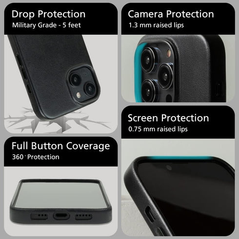 alto Magnetic Leather Case for iPhone 15 Plus and 14 Plus, Shockproof Italian Leather, 6.7 inch, Black